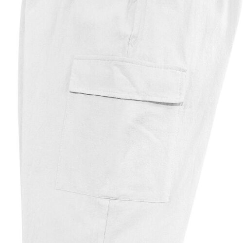 Men Cotton Linen Casual Multi-pocket Cargo Trousers Solid Loose Drawstring Pants - Picture 15 of 29