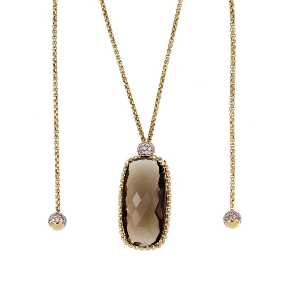 David Yurman Long Necklace Pendant Diamond Smoky Quartz 18k Gold
