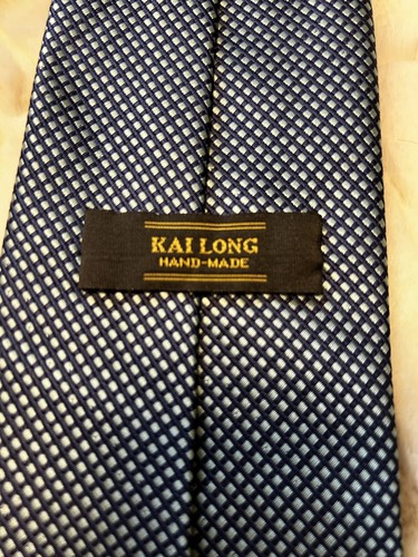 Kai Long Men's Blue Diamond Hand Made 100% Silk Tie ~ Excellent - Picture 4 of 5
