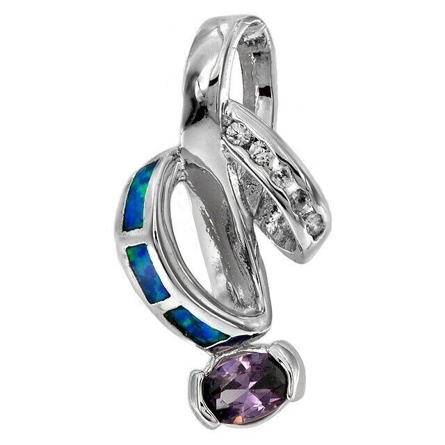 Amethyst & Australian Opal Inlay 925 Sterling Silver Pendant Jewelry OE3