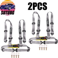 2x 2in 4-point Adjustable Racing Seat Belts Harness Safety Shoulder Straps Gray