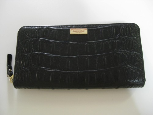 Kate Spade NY Faux Croc Black Leather Wallet Neda Designer Zip Around Long Coin