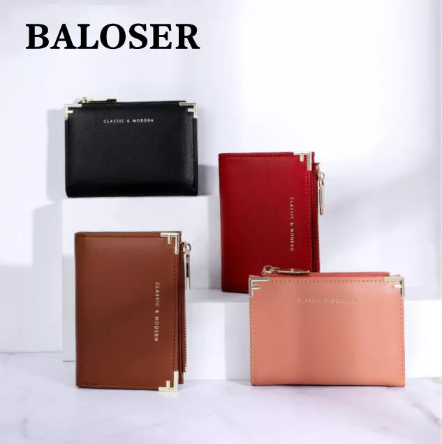 Leather Short Bifold Wallet For Women Credit Card ID Holder