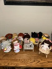 Vintage Joan Walsh Anglund Pocket Dolls Lot of 11 Plus Furniture & Stands 60’s+