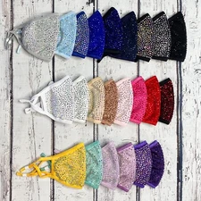 USA Face Mask Washable Reusable Bling Rhinestone Glam Cotton Fabric Cover Filter