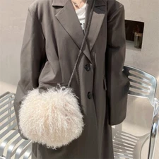 Women's Real Mongolian Fur HandBag Real Lamb Fur Wool Fur Purse Crossbody Bag