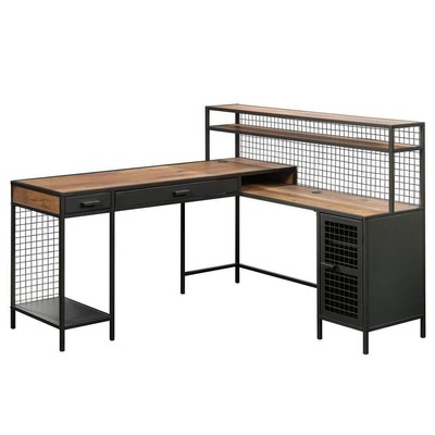 SAUDER Desk L-Shaped Boulevard Cafe Vintage Oak Black