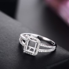 Emerald/cushion 7x5mm 0.3ct Real Diamonds Semi Mount Wedding Ring Silver Jewelry
