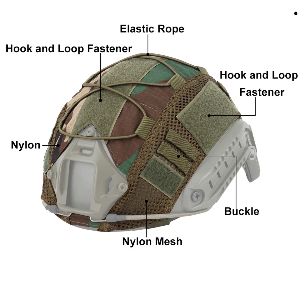 Loonice Tactical Helmet Cover for FAST Helmet Camo Hunting Airsoft Headwear Gear - Image 4 of 4