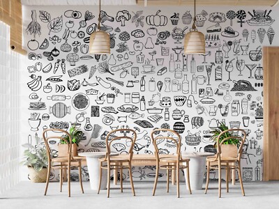 3D Pumpkin Drinks Cake Pizza Self-adhesive Removeable Wallpaper Wall Mural 511