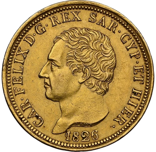 Italy - 1826-L - SARDINIA - Carlo Felice - 80 Lira - NGC AU58 - RARE LOW MINTAGE