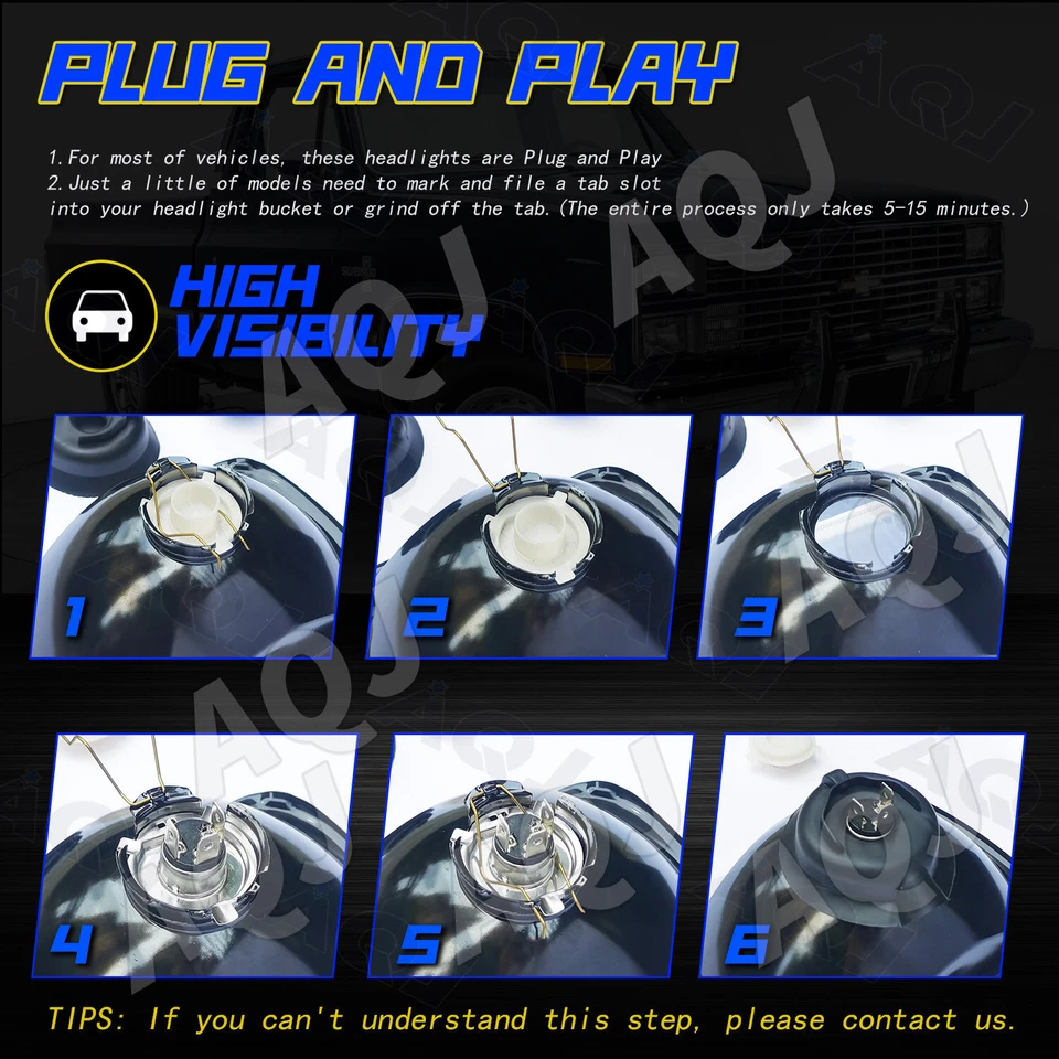 Faros LED de haz alto/bajo 4 piezas para Chevrolet V3500 Suburban 1989-1991 Foto 4 de 4