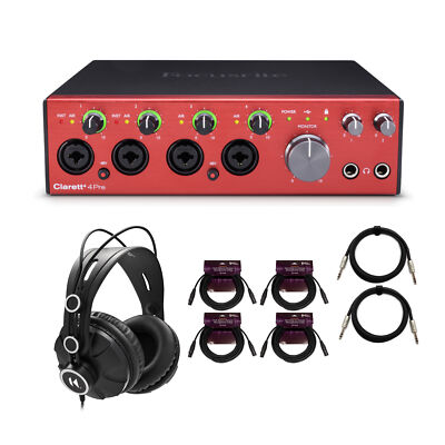 Focusrite Clarett Plus 4Pre 18 In 8 Out Audio Interface Cables Bundle PRO