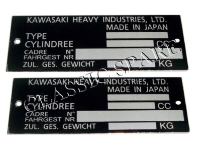 Kawasaki Marker Data Plate Alu ID Tag - Z900 KZ900 KZ1000 Z1 Z750 KZ750 1000 650