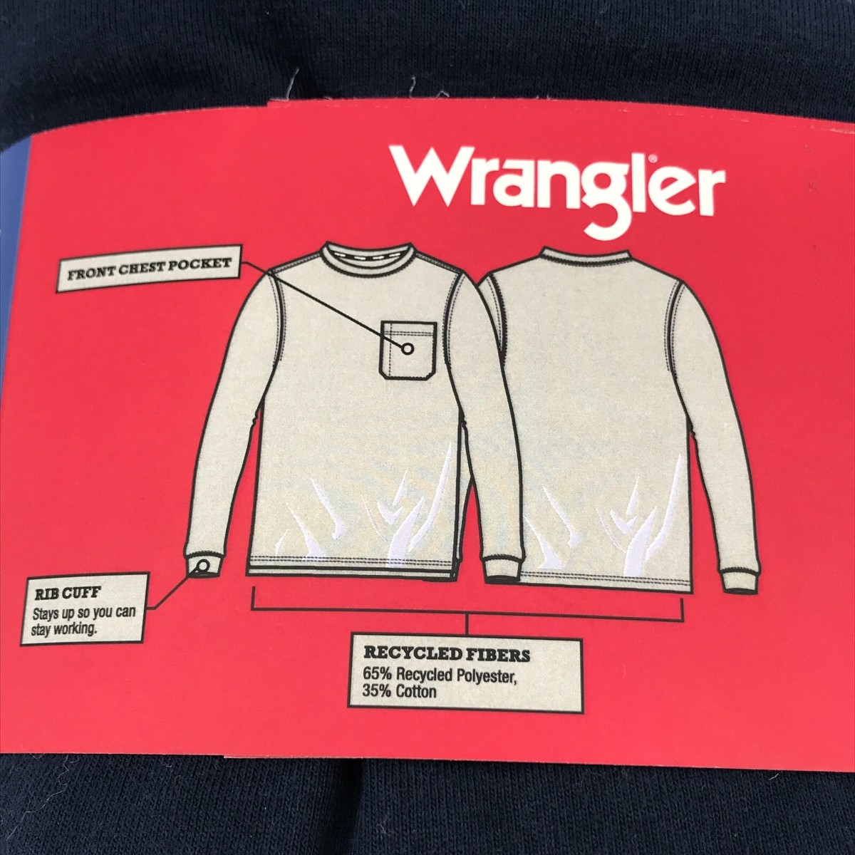 Wrangler Mens Shirt 2PK Large Blue Gray Long Sleeve Layering Tee Pocket Rib Cuff View 6