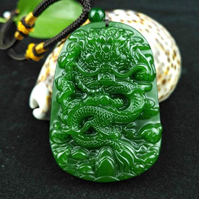 Chinese Traditional Green Jade Dragon Pendant Necklace Jadeite