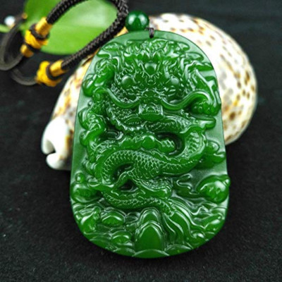 Chinese Traditional Green Jade Dragon Pendant Necklace Jadeite