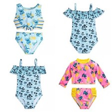 Disney Store Stitch Swimsuit Swimwear Deluxe Swim Set Rash Guard Girls Lilo NEW
