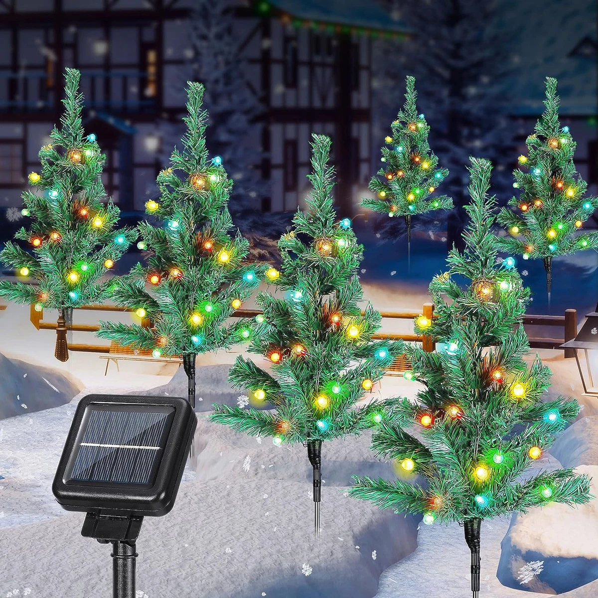 6 Pcs 120 LED Solar Christmas Tree Garden Stake Lights 30 Inch