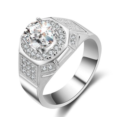 Luxury Pigeon Egg White CZ 18K Gold/Silver Men's Band 925 Silver Engagement Ring
