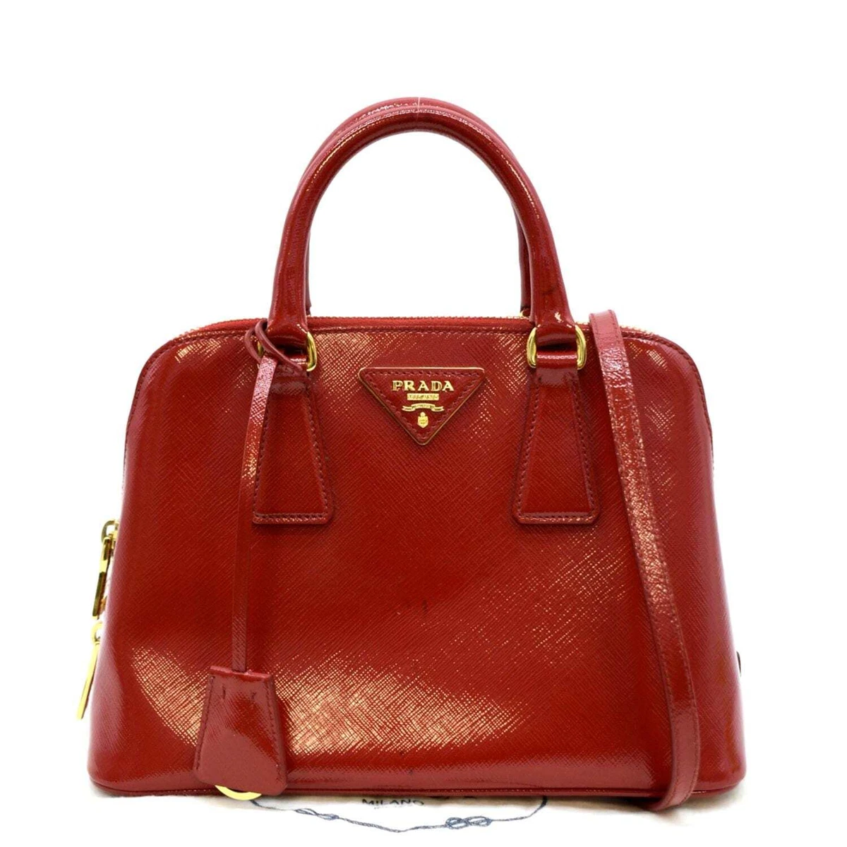 Prada Promenade Small Saffiano Patent Leather Shoulder Bag Red