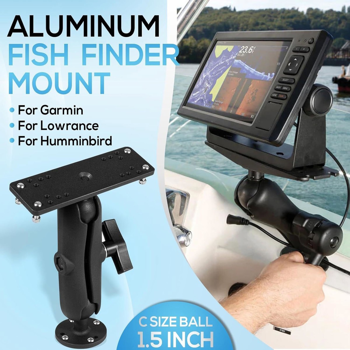 mounts for garmin fish finders iBOLT Striker 4 / Finder Dual Arm Handlebar, Rail Mount %20Adjustable%20to%20suit%20complex%20mounting%20locations%0A For Garmin, Lowrance, Humminbird &