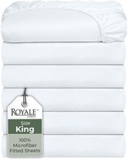 Royale Linens 6 Pack King Fitted Sheet Set - Bottom Sheet - Ultra Soft  Brea...