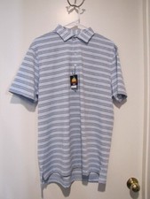 Johnnie O short sleeve mens polo blue striped print size medium UPF 50