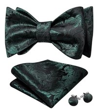 Bow Ties for Men Paisley Self Tie Bowtie Pocket Square Cufflinks Black Floral