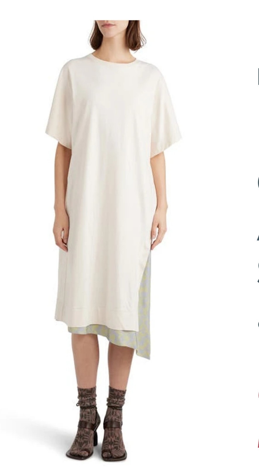DRIES VAN NOTEN OVERSIZED ASYMMETRIC T-SHIRT DRESS in ECRU size Small