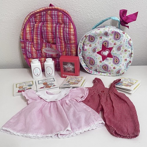 American Girl Bitty Baby Clothing and Accessories Lot Carrier Backpack Bag Books
