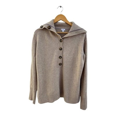 TCM Pullover Damen Gr 44 Beige Schurwolle Polyacryl Kragen Knöpfe Klassisch Warm