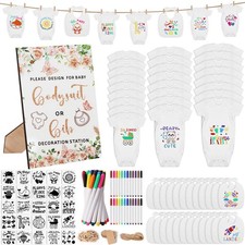 201 Pcs Baby Shower Set Baby Shower Game Sign Baby Bib Bodysuit White Baby Bi...