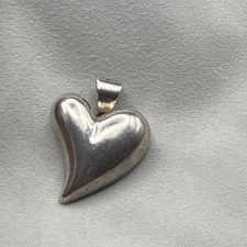 Taxco Mexico 925 Sterling Silver Heart Pendant Signed Mexican Style Silver