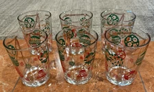 HAZEL ATLAS CHRISTMAS RED GREEN GOLD DOUBLE OLD FASHIONED Glasses MCM Lot 4 EUC