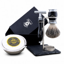 5PC Classic Shaving Kit with Badger Hair Shaving Brush DE Safety Razor for Men