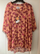 NWT Men  s Huntington BC Orange Hawaiian Cruise Shirt w/Pink Flamingos Size 4XL
