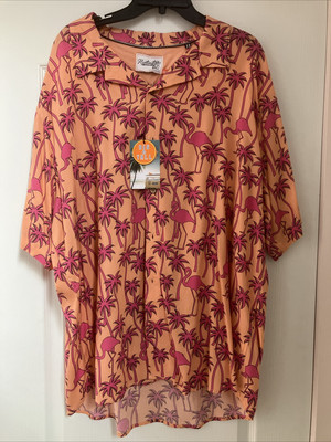 NWT Men s Huntington BC Orange Hawaiian Cruise Shirt w/Pink Flamingos Size 3XL