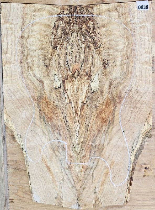 Black-line Spalted Curly Maple Wood 0828 Luthier 5A Guitar Top 22x 16x .312