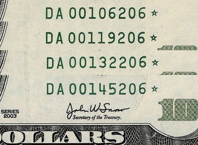 2003 $10 Uncut Sheet of 4 STAR NOTES Fancy Low Serial Number Beautiful *** SHEET