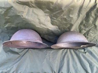2 X ORIGINAL WW2 BRITISH ARMY / ARP BRODIE HELMET SHELLS UNIFORM WWII HEADGEAR