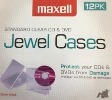 Maxell 190069D CD-360 Replacement CD/DVD Jewel Boxes Plastic 12 Pack Clear  Ne