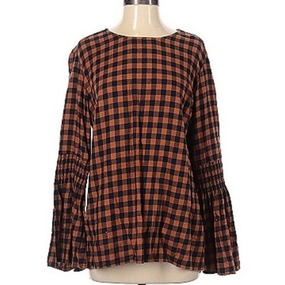 Beachlunchlounge Gingham Top Flounce Sleeve Boho Renaissance Fall Blouse Small