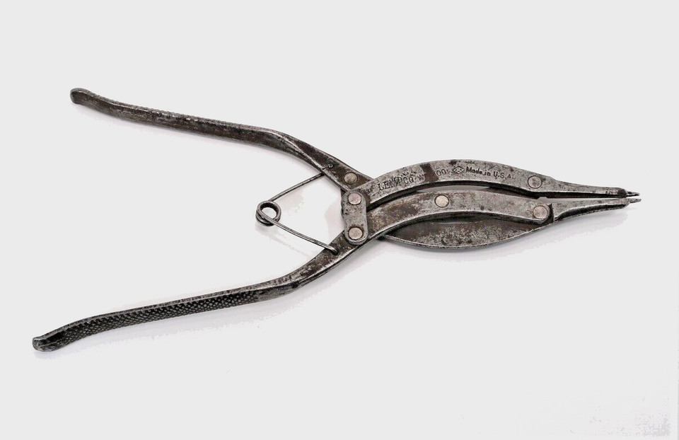 1930s snap ring pliers from JH Williams & Lempco — genuinely odd-looking vintage mechanics tools that double as conversation-starting shelf pieces for the grease-monkey historian.