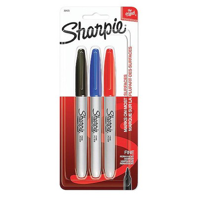 Sharpie 30173Pp Permanent Marker Set, Black, Blue, Red, Fine Tip, 3 Pk