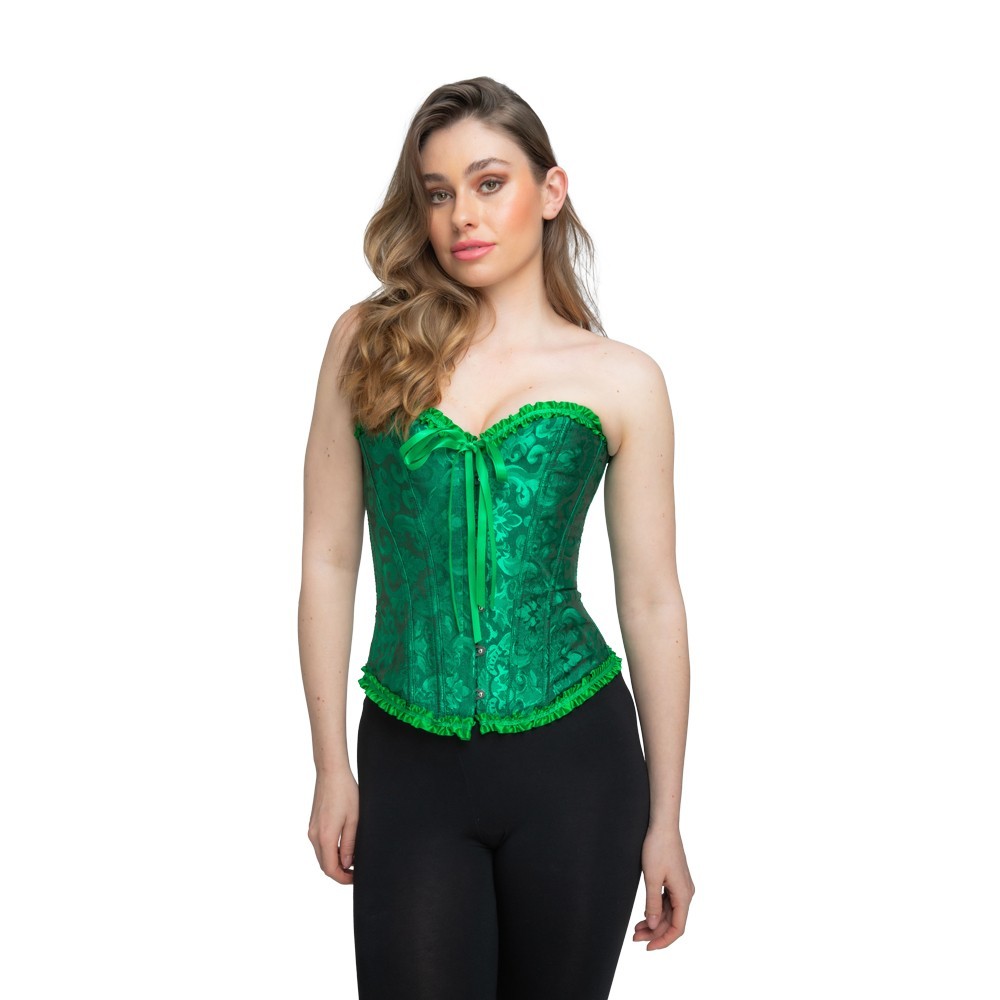 Green Deluxe Satin Corset Burlesque Fancy Dress Costume Basque