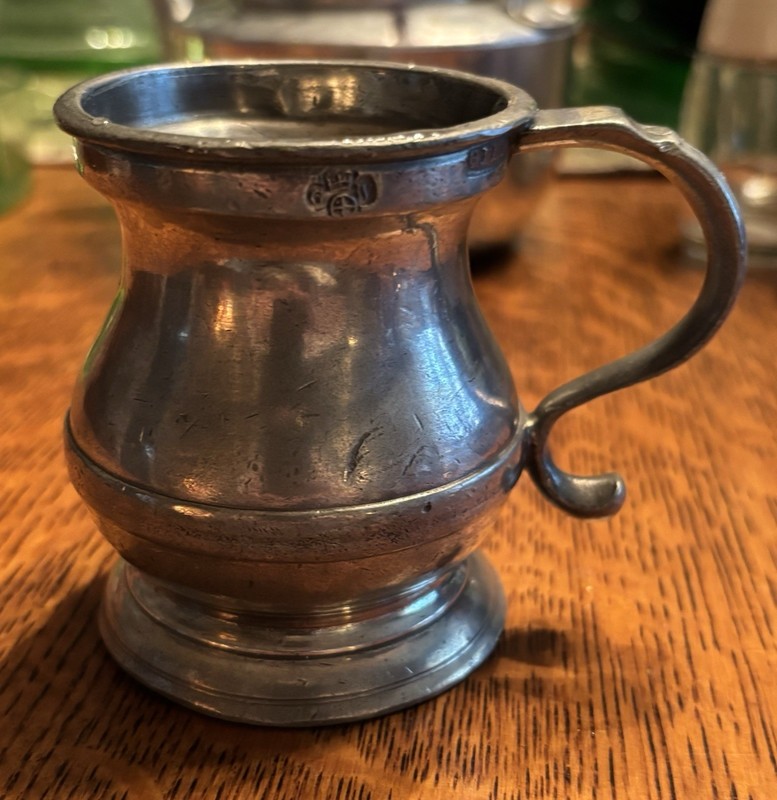 Antique English 1 Gill Pewter Tankard Measure 5 oz G IV 1826 VH + Other Markings