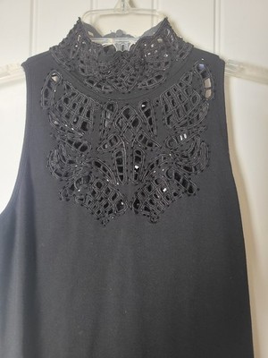 Cache Women's Black Sleeveless Sequim Tank Top  with zipper in back.  Sz Medium