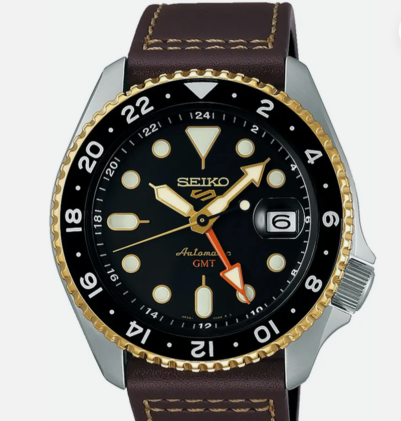 Seiko 5 Five Sports SSK036 SKX GMT Automatic Watch 100m Gold Bezel