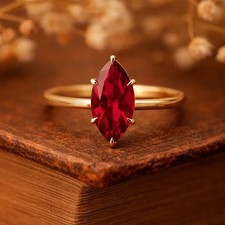 Solitaire Marquise Cut Ruby Engagement Ring, 925 Sterling Silver Proposal Ring